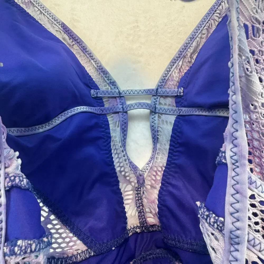 BECCA by Rebecca Up‎ In The Clouds One Piece Swimsuit Size M Purple Blue Mesh